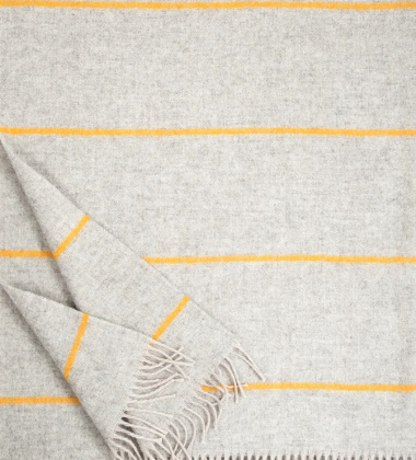 Koc wełniany z frędzlami 140x200 HALLA Wool Blanket Beige-Coffee dyed Orange