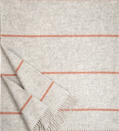 Koc wełniany z frędzlami 140x200 HALLA Wool Blanket Beige-Cinnamon