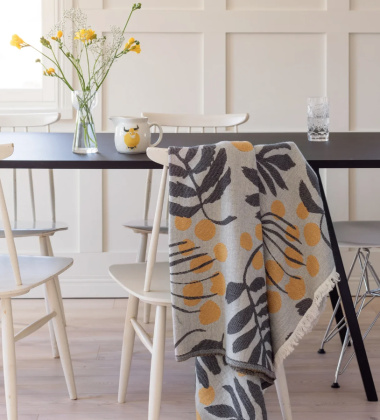 Koc wełniano-bawełniany 135x180 PIHAPUU Wool Blanket Grey-Honey-Black