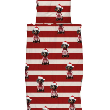 Pościel bawełniana w jamniki 140x200 PIERRE XMAS Duvet Cover - Red