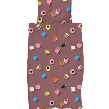 Pościel bawełniana dwustronna w cukierki lukrecjowe haribo 140x200 DROP IT Duvet Cover