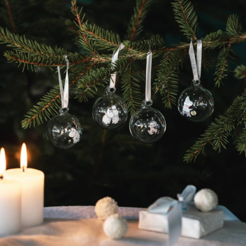 Komplet bombek szklanych muminki 5 cm MOOMIN LET IT SNOW CHRISTMAS BAUBLE 4 SET