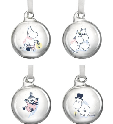 Komplet bombek szklanych muminki 5 cm MOOMIN LET IT SNOW CHRISTMAS BAUBLE 4 SET