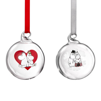 Komplet bombek muminki 5 cm Moomin Heart & Snowflake Glass Bauble SET 2