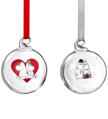Komplet bombek muminki 5 cm Moomin Heart & Snowflake Glass Bauble SET 2