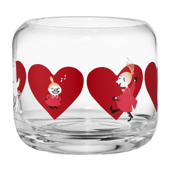 Świecznik szklany muminki 8x9 cm MOOMIN HEART Candle Holder Clear-Red