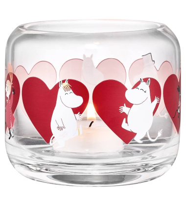 Świecznik szklany muminki 8x9 cm MOOMIN HEART Candle Holder Clear-Red