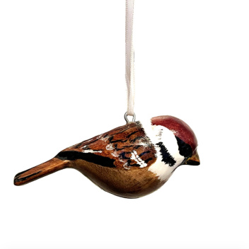 Zawieszka drewniany ptaszek wróbel Jacaranda Wooden Ornament - Sparrow
