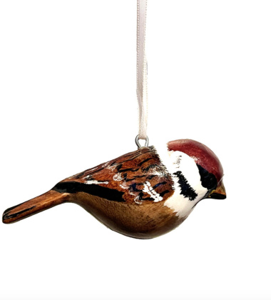 Zawieszka drewniany ptaszek wróbel Jacaranda Wooden Ornament - Sparrow