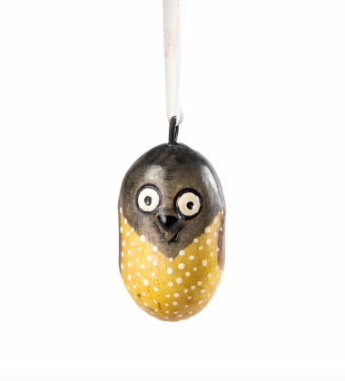 Zawieszka drewniana sowa Jacaranda Wooden Ornament - Yellow Owl