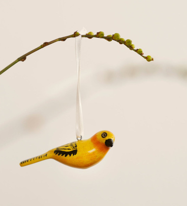 Zawieszka drewniany ptaszek tkacz złocisty Jacaranda Wooden Ornament - Golden Weaver