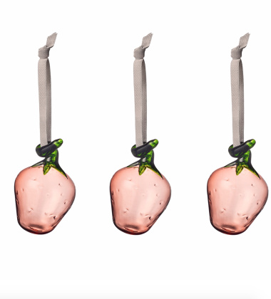 Bombki szklane truskawki GLASS STRAWBERRY PINK 3 SET