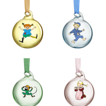Komplet szklanych bombek Pippi i Emil w opakowaniu prezentowym 5 cm PIPPI & EMIL CHRISTMAS BAUBLE SET 4