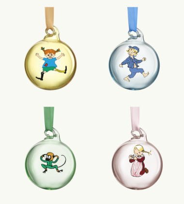 Komplet szklanych bombek Pippi i Emil w opakowaniu prezentowym 5 cm PIPPI & EMIL CHRISTMAS BAUBLE SET 4