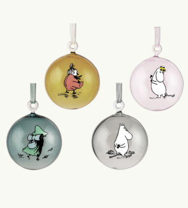 Komplet szklanych bombek muminki w opakowaniu prezentowym 7 cm GLASS DECORATION BALL GIFT SET 4