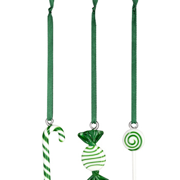 Komplet zawieszek cukierków 8 cm CHRISTMAS DECORATION GLASS SWEETS SET 3 - Green
