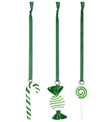 Komplet zawieszek cukierków 8 cm CHRISTMAS DECORATION GLASS SWEETS SET 3 - Green