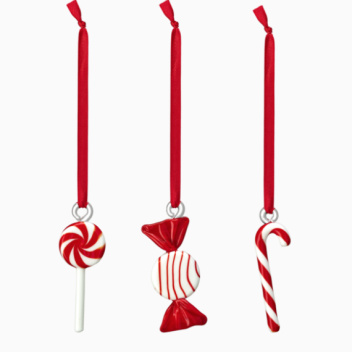 Komplet zawieszek cukierków 8 cm CHRISTMAS DECORATION GLASS SWEETS SET 3 - Red