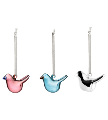 Komplet szklanych mini ptaszków zawieszki 7,3 cm MINI GLASS BIRDS Set 3 by Oiva Toikka - Cherry Blue Mirror