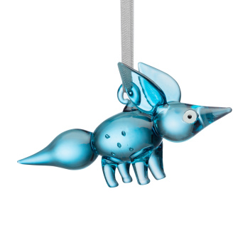 Szklany stojący lisek zawieszka 11,5 cm ORNAMENT SITTING FOX by Klaus Haapaniemi - Blue