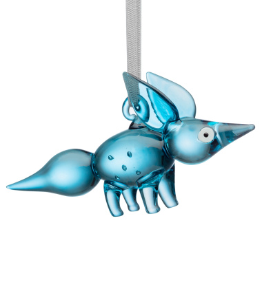 Szklany stojący lisek zawieszka 11,5 cm ORNAMENT SITTING FOX by Klaus Haapaniemi - Blue