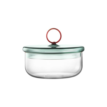 Szklany niski pojemnik z pokrywą 15xH12 LOOP LOW JAR with Lid Clear-Teal-Amber