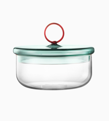 Szklany niski pojemnik z pokrywą 15xH12 LOOP LOW JAR with Lid Clear-Teal-Amber