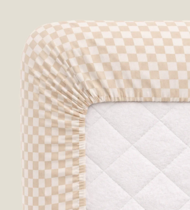 Prześcieradło jearsey'owe w szachownicę 180-200x200-220 CHECK fitted sheet Double Beige