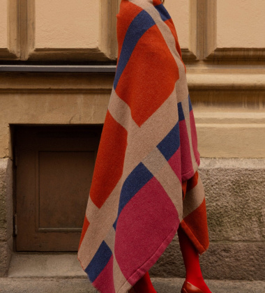 Koc wełniany w kratę 130x200 RUUSA Wool Blanket - Pink-Orange-Blue-Beige