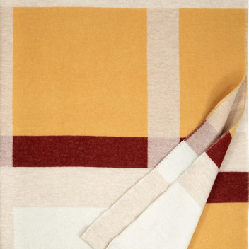 Koc wełniany w kratę 130x200 RUUSA Wool Blanket - Ochre-White-Cinnamon