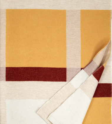 Koc wełniany w kratę 130x200 RUUSA Wool Blanket - Ochre-White-Cinnamon