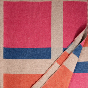 Koc wełniany w kratę 130x200 RUUSA Wool Blanket - Pink-Orange-Blue-Beige