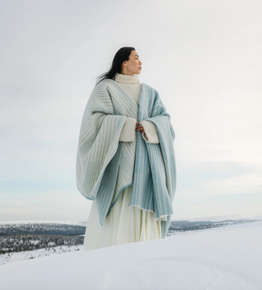 Koc wełniany 130x180 AURORA Wool Blanket - Light Blue