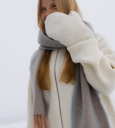 Szal wełniany z frędzlami 20x220 ILO Wool Scarf - Powder-Light Blue