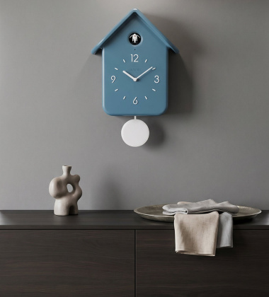 Zegar ścienny z kukułką i wahadłem 24,8x12xh39 GUZZINI HOME QQ - Celuleo Niebieski