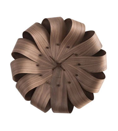 Drewniany zegar ścienny 52x8 cm BRISA Wall Clock - Walnut-Polished Brass Hands