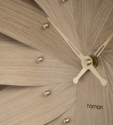 Drewniany zegar ścienny 52x8 cm BRISA Wall Clock - Oak-Polish Brass Hands and Time signals