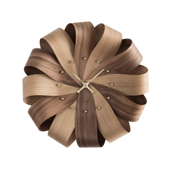 Drewniany zegar ścienny 52x8 cm BRISA Mixto Wall Clock - Oak-Walnut-Polished Brass Hands and Time Signals