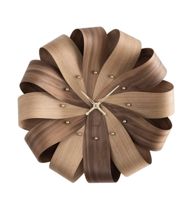 Drewniany zegar ścienny 52x8 cm BRISA Mixto Wall Clock - Oak-Walnut-Polished Brass Hands and Time Signals