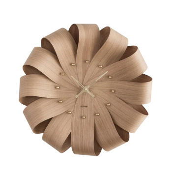 Drewniany zegar ścienny 52x8 cm BRISA Wall Clock - Oak-Polish Brass Hands and Time signals