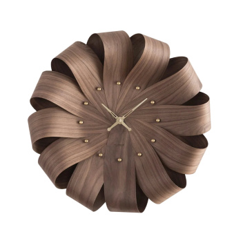 Drewniany zegar ścienny 52x8 cm BRISA Wall Clock - Walnut-Polished Brass Hands and Time signals