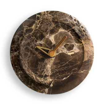 Zegar ścienny marmurowy 32x10 cm BARI Wall Clock - Brass-Emperador Marble